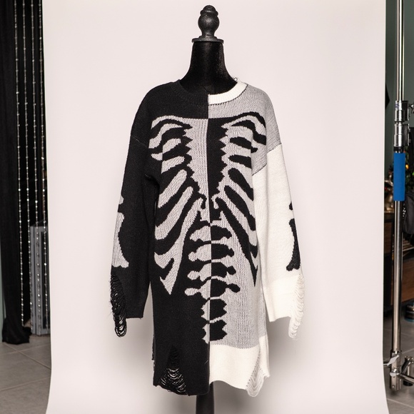 Color block Skeleton Sweater Dress - Picture 1 of 6